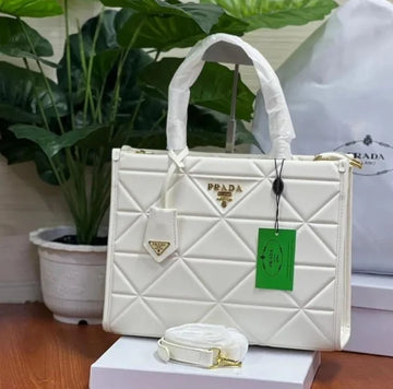 Prada Leather Symbole Tote Bag With OG Box & Dust Bag (White-891)(BSB)