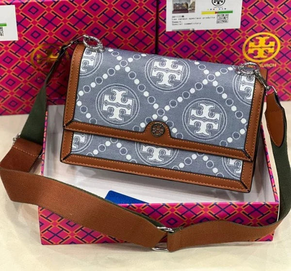 Tory Burch T Monogram Shoulder Bag With Adjustable Strap With OG Box & Dust Bag (Brown – 617)(BSB)