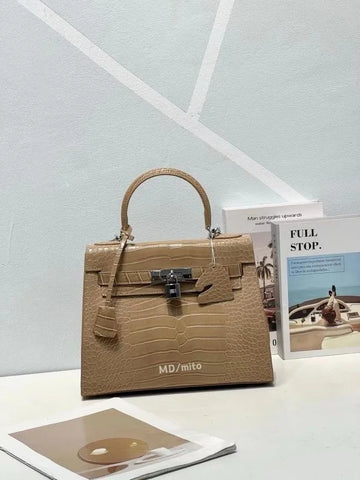 Hermes Blanc Crocodile Niloticus Khakhi Encrusted Birkin Bag