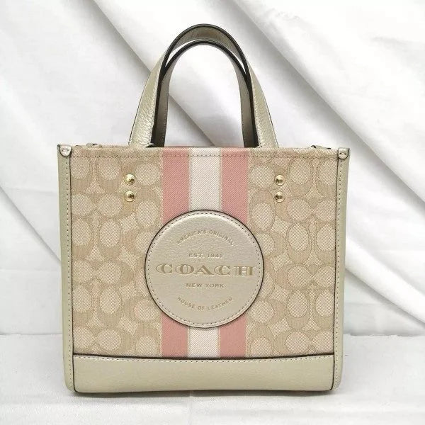 Coach Dempsey Tote 22 in Signature Jacquard With Stripe and Coach Patch With OG Box & Dust Bag (Pink – 5638)*